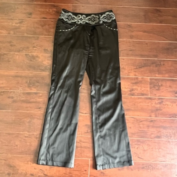 ST. JOHN Evening By Marie Gray Embellished Waist Satin Black Pants - Picture 8 of 13